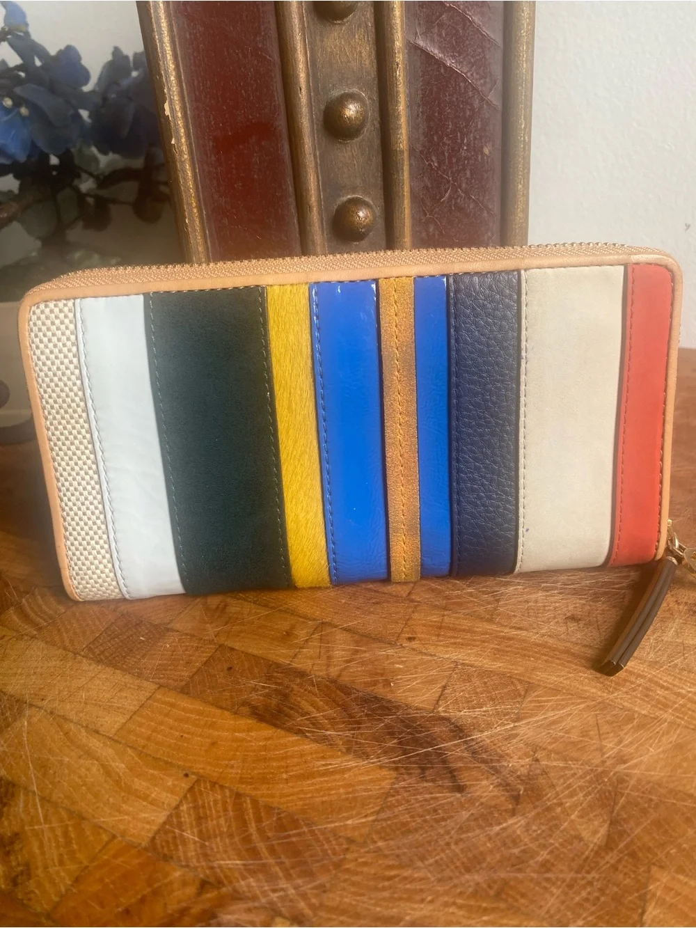 Tory Burch Multi-Color Striped Zip Wallet